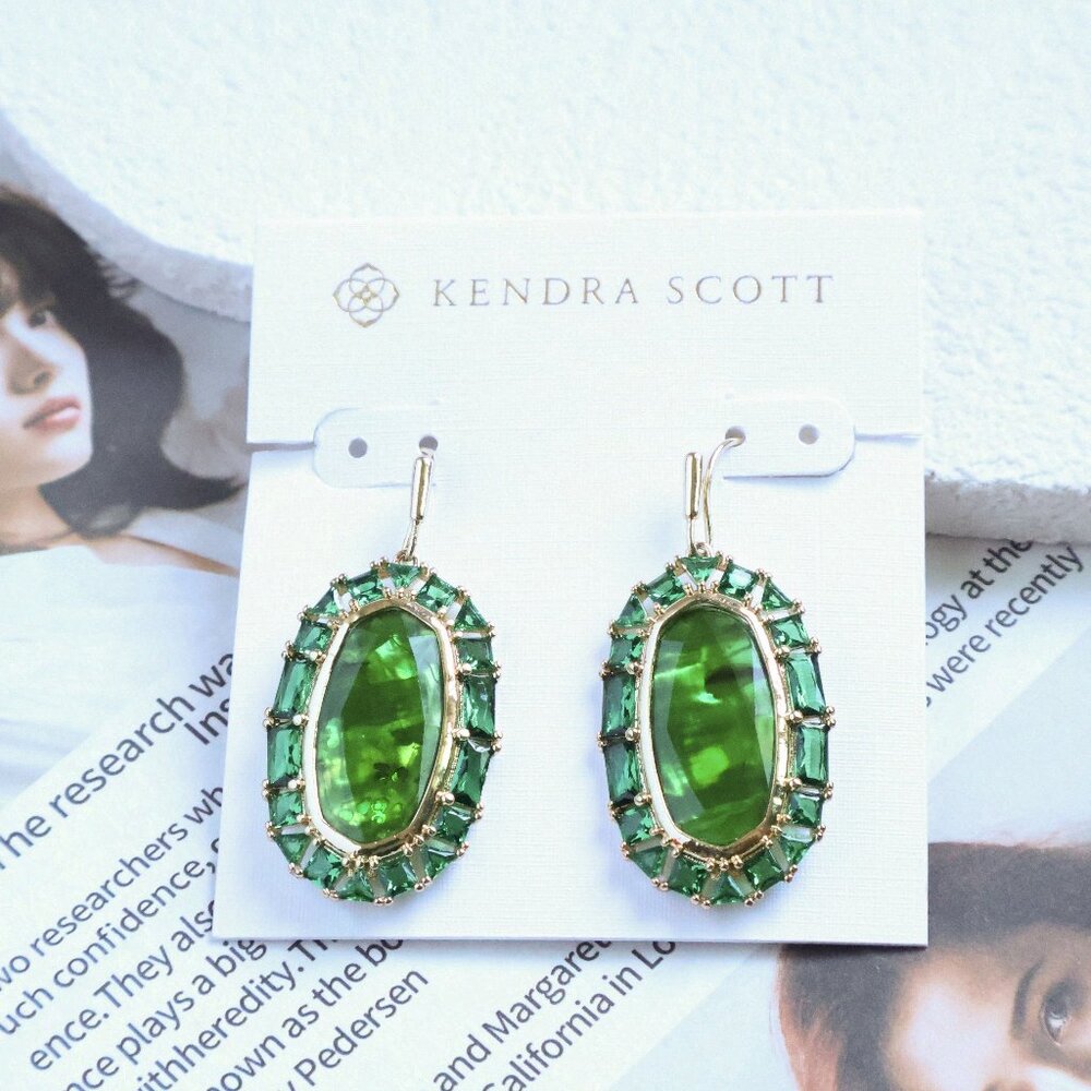 Kendra Scott Elle Gold Crystal Frame Earrings - Kelly Green